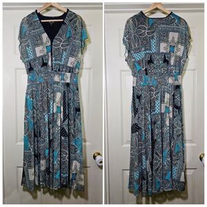 Kate & Lily Woman Sea Green Blue Paisley Overlay Flowy Boho Maxi Dress 18W